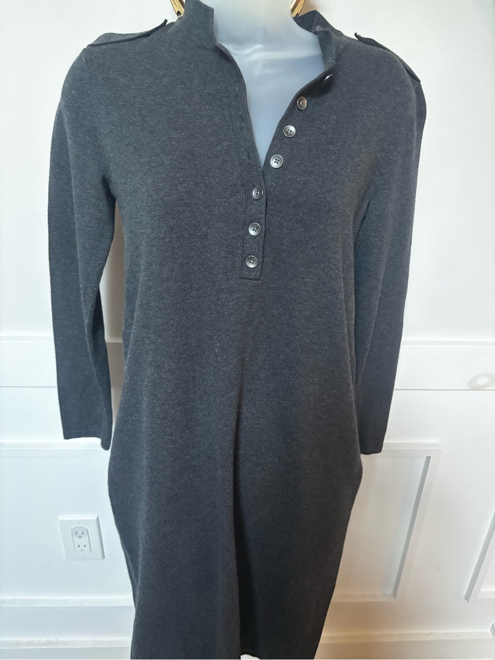 J. Jill Charcoal Gray Henley Knit Dress. Petite XS